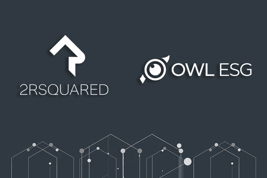 2rsquared Logo + Owl ESG logo dark background